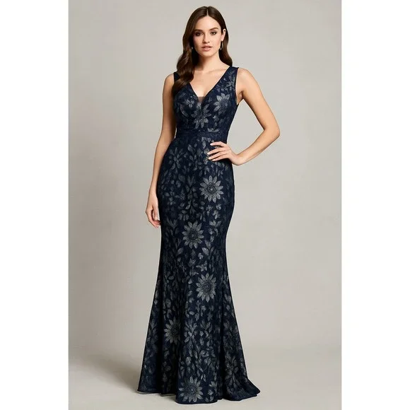 En Focus Studio Maxi Dress Womens 6 Floral Lace Mermaid Formal Prom Statement - Picture 1 of 16